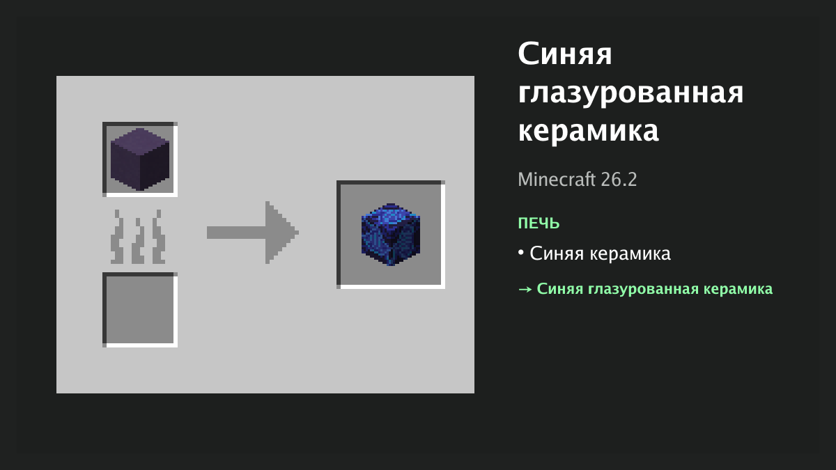 Рецепт: синяя глазурованная керамика в Minecraft — синяя керамика (печь)
