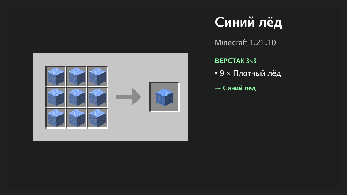 Рецепт: синий лёд в Minecraft — 9 × плотный лёд (верстак 3×3)