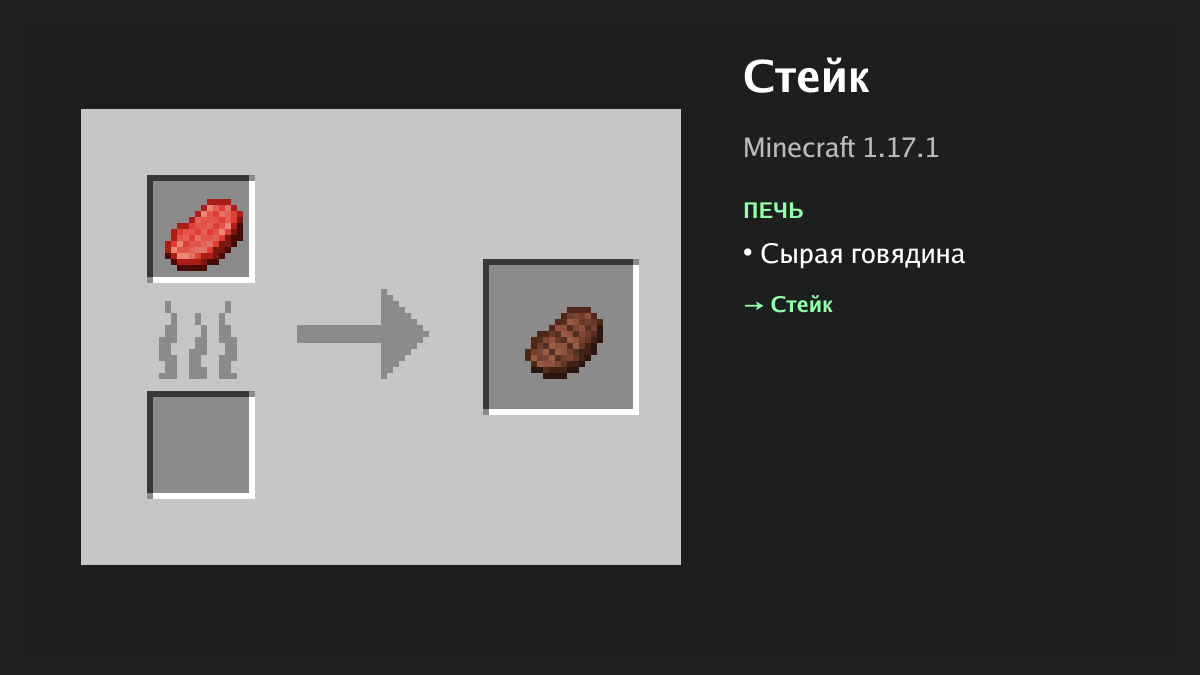 Рецепт: стейк в Minecraft — сырая говядина (печь)