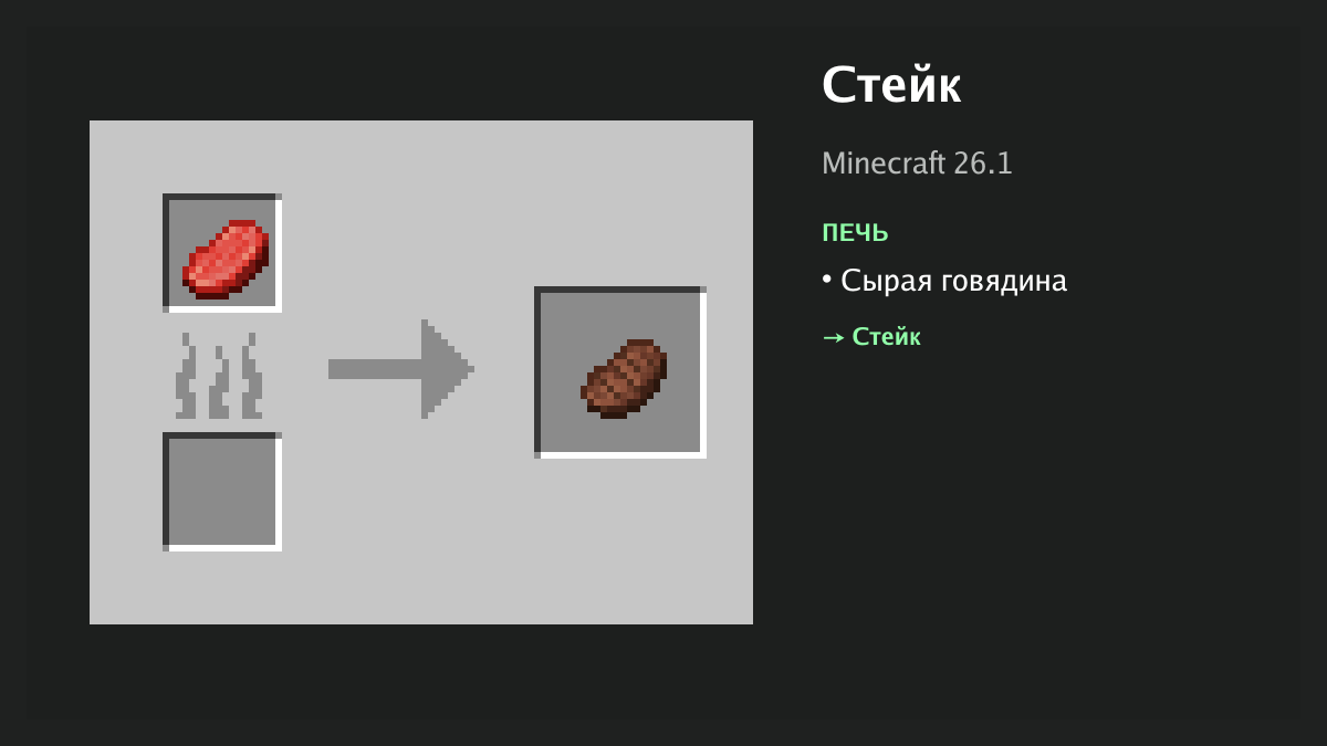Рецепт: стейк в Minecraft — сырая говядина (печь)
