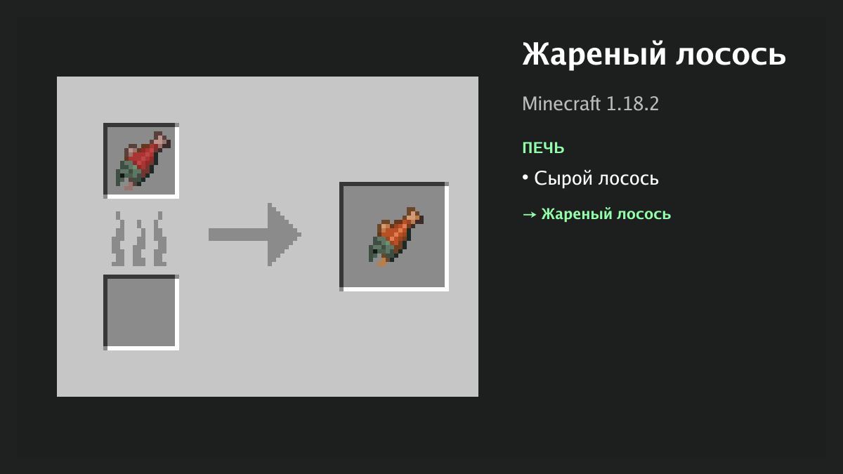 Рецепт: жареный лосось в Minecraft — сырой лосось (печь)