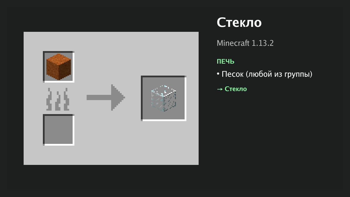 Рецепт: стекло в Minecraft — песок (печь)