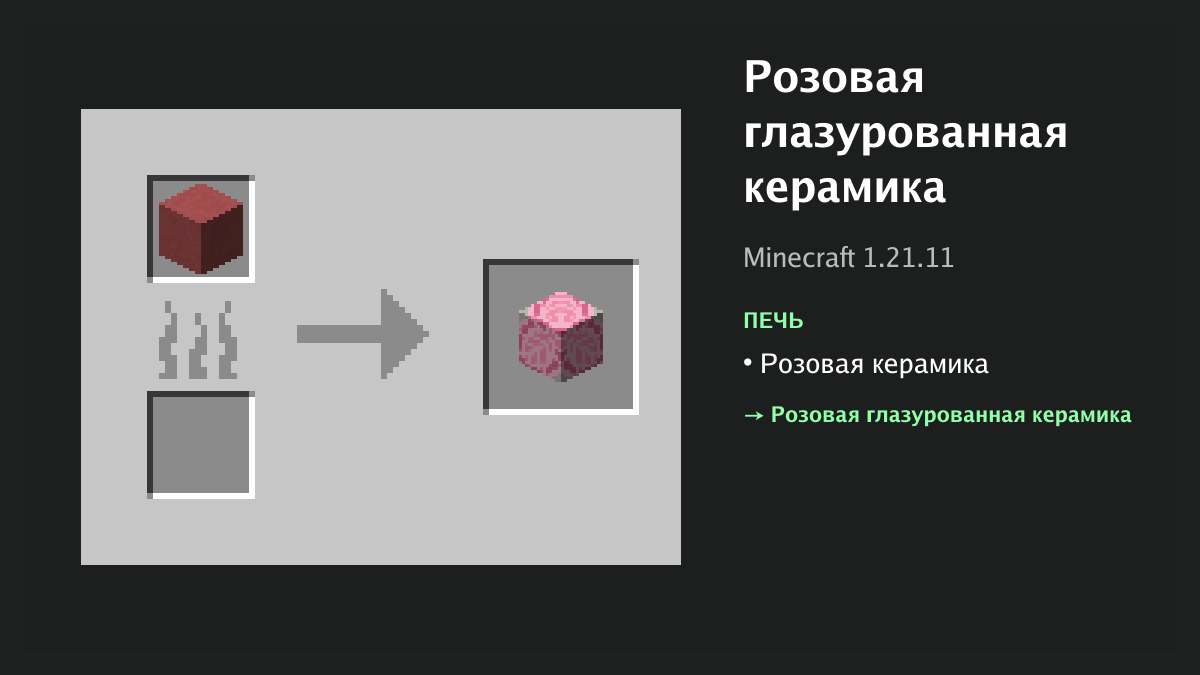 Рецепт: розовая глазурованная керамика в Minecraft — розовая керамика (печь)