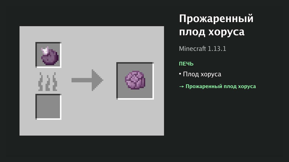 Рецепт: прожаренный плод хоруса в Minecraft — плод хоруса (печь)