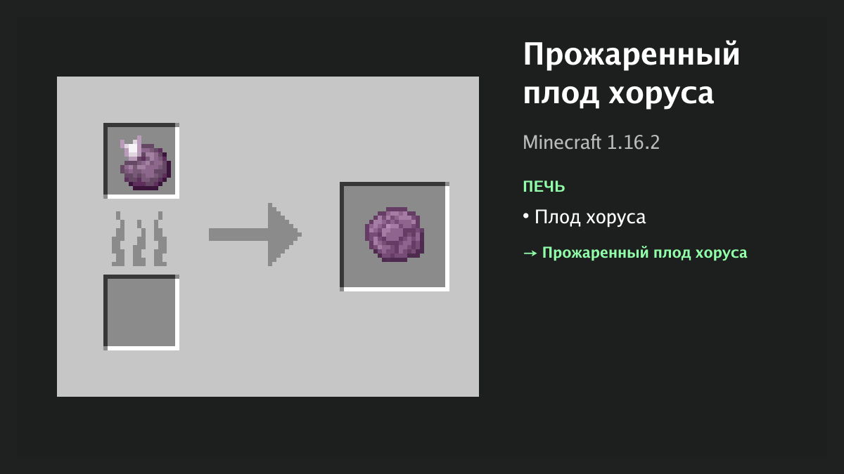 Рецепт: прожаренный плод хоруса в Minecraft — плод хоруса (печь)