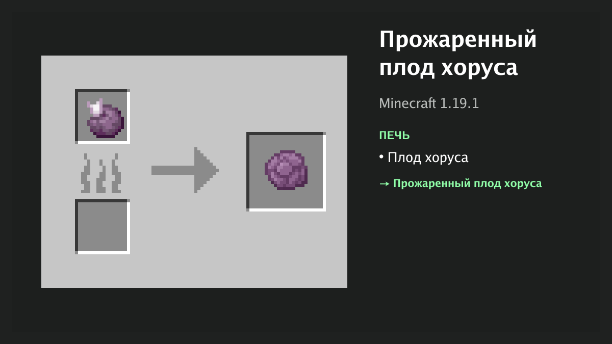 Рецепт: прожаренный плод хоруса в Minecraft — плод хоруса (печь)