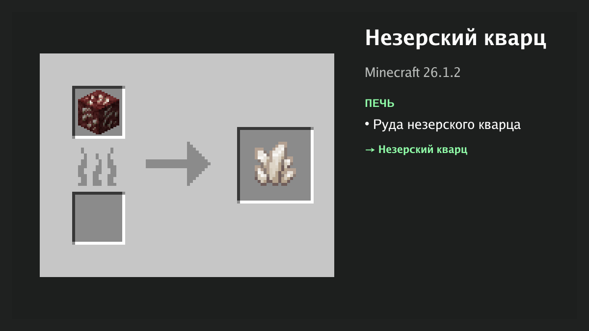 Рецепт: незерский кварц в Minecraft — руда незерского кварца (печь)