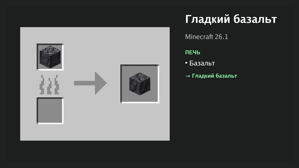Рецепт: гладкий базальт в Minecraft — базальт (печь)
