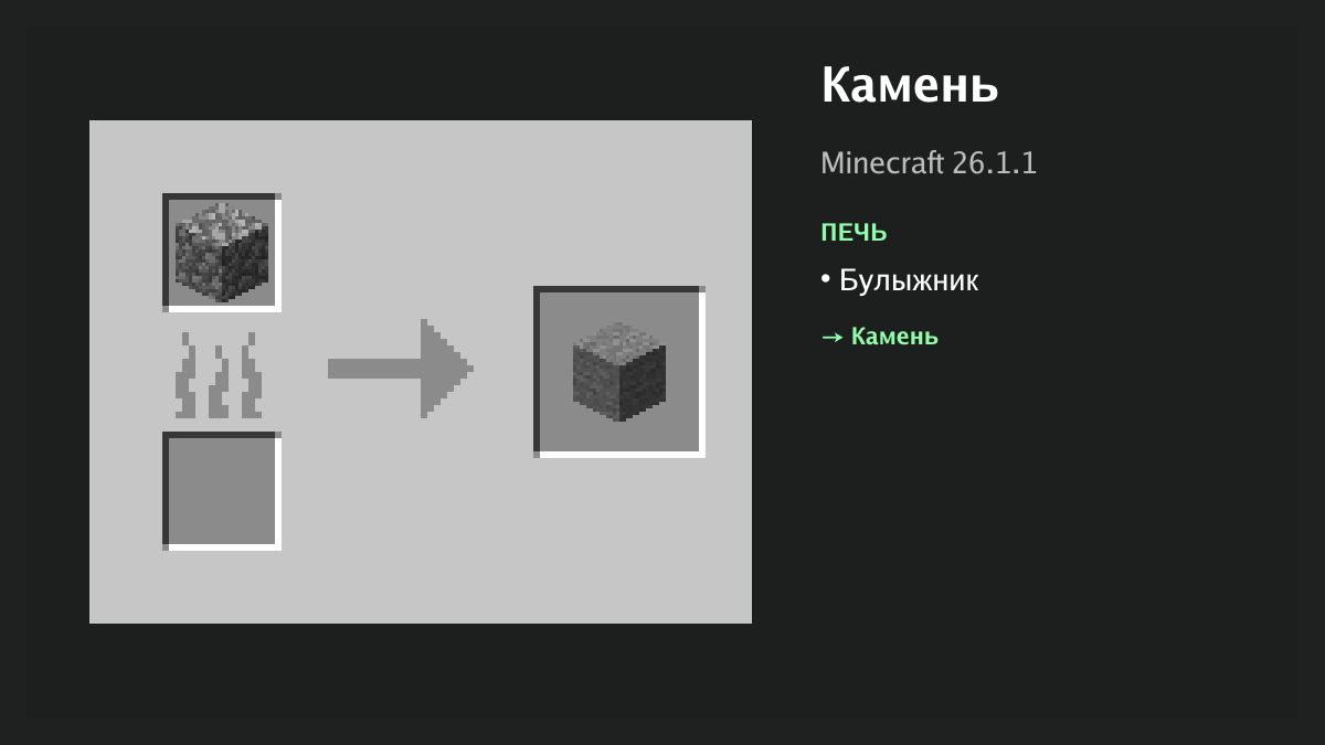 Рецепт: камень в Minecraft — булыжник (печь)